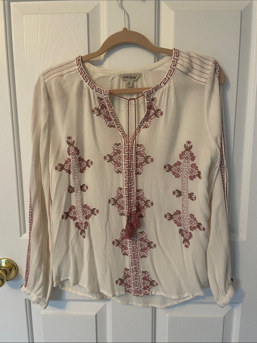 Lucky Brand Cream Tunic with Rose Embroidery
